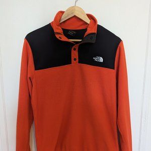 The North Face Orange and Black Button-Up Fleece Jacket with logo - Men's Small